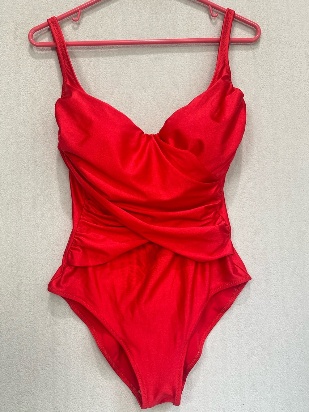 Gottex Red One-Piece Swimsuit — Classic Ruched Front Molded Cups Sz 12